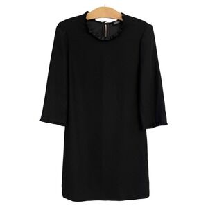 Kate Spade Saturday Black Ruffle Neck 3/4 Sleeve Shift Dress Size 4